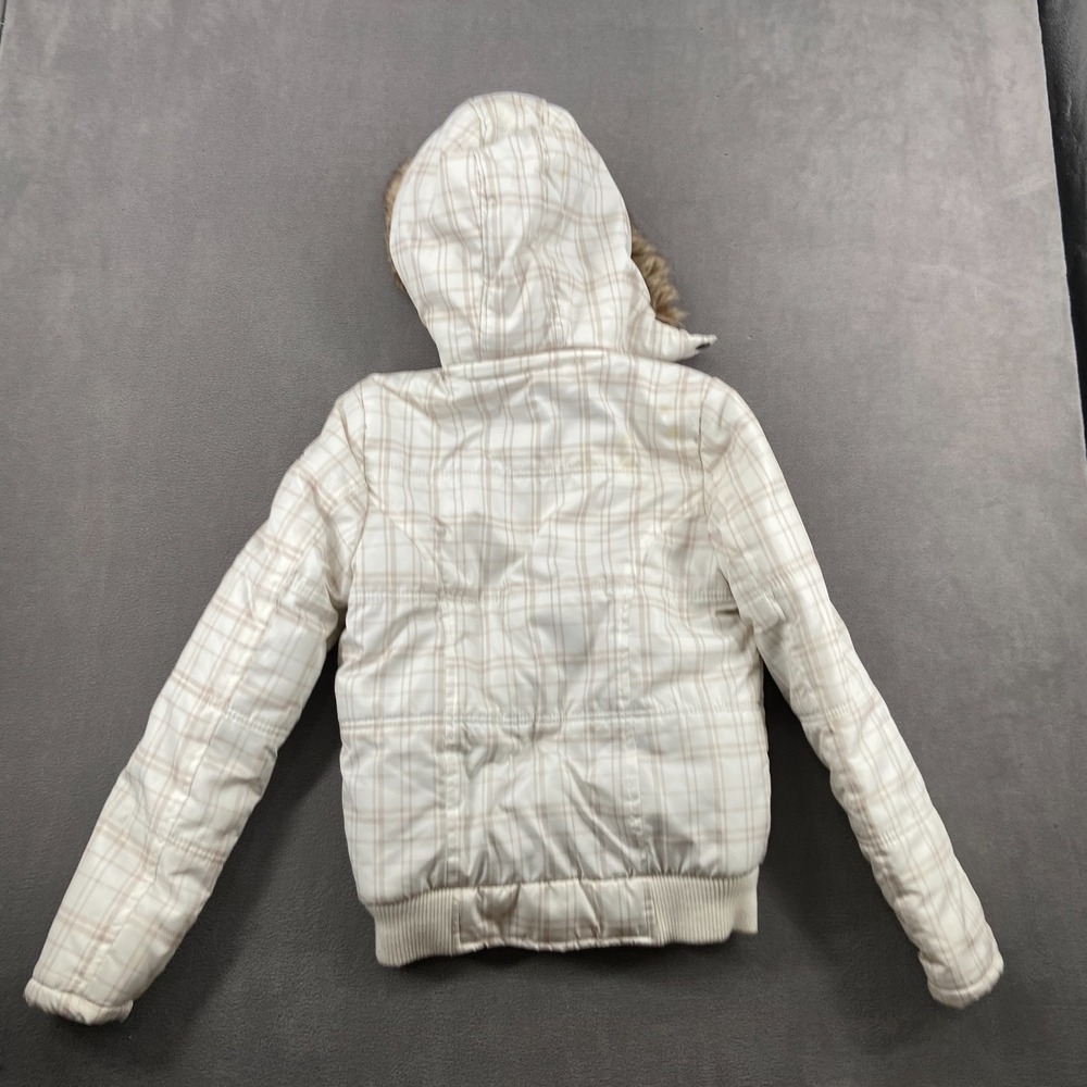 Vintage Y2K YMI Jacket Sz M White Plaid Lined Ribbed Snap Front Hooded Thermal - Picture 2 of 9